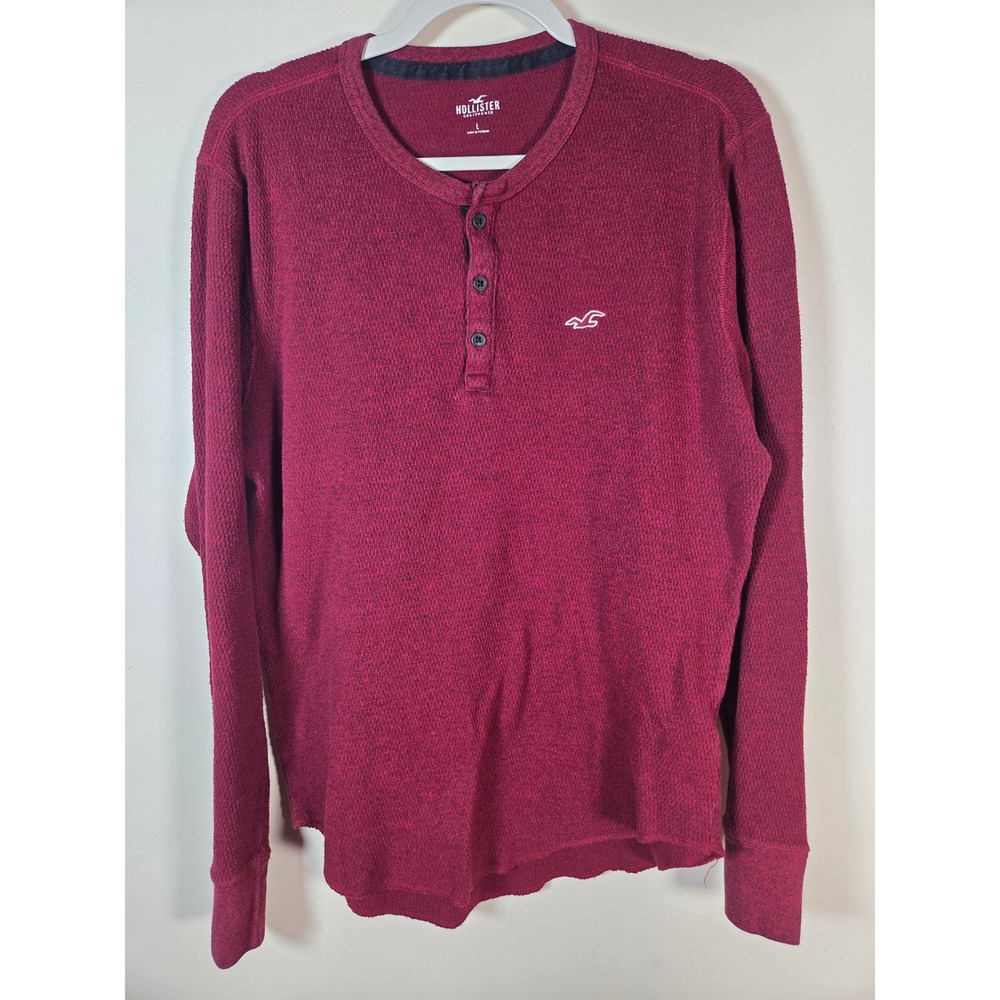 Hollister Henley Shirt Womens Large Burgundy Waffle Knit Casual Preppy Y2K 90's